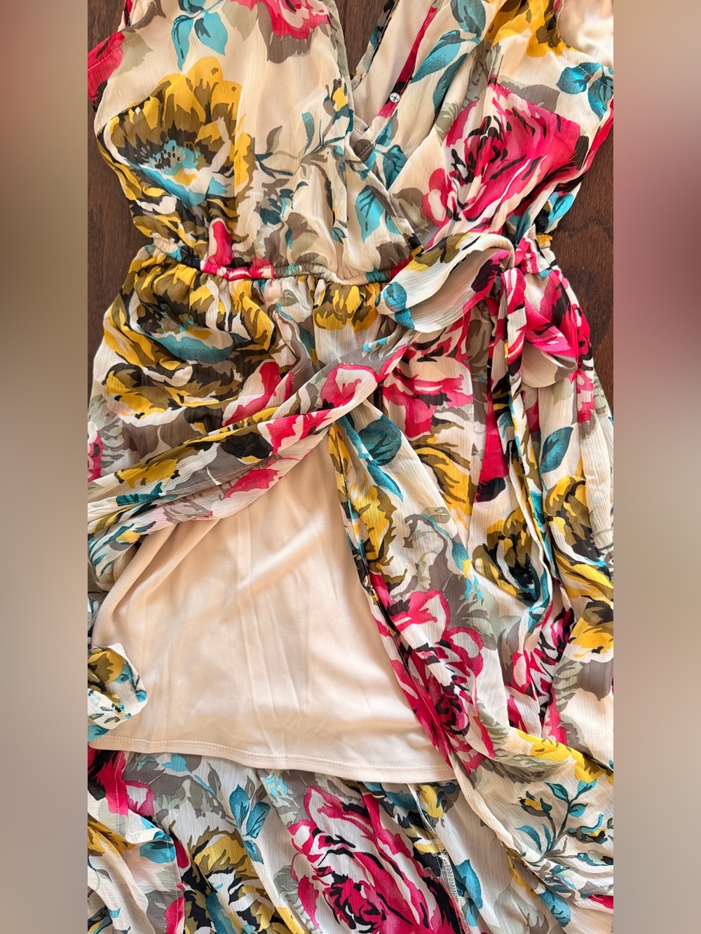 Band of Gypsies Floral Wrap Maxi Dress Medium Boho High-Low Chiffon - Picture 7 of 7